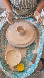 A lidded form freshly thrown on the wheel