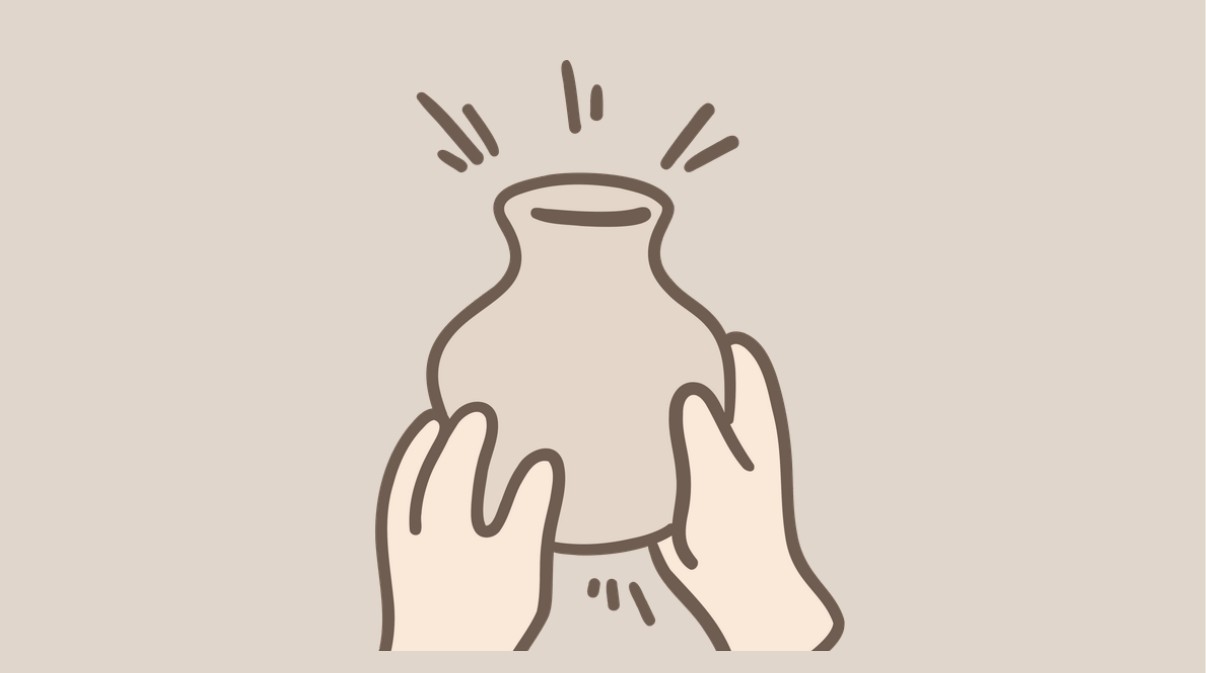 Illustration of hands shaping a clay vase
